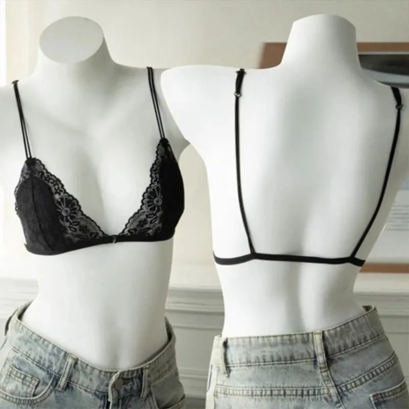 French Style Sexy Lace Thin Triangle Bra With Front Button Women's No Steel Ring Wireless Lingerie Underwear Beautiful Back Bra — image 7
