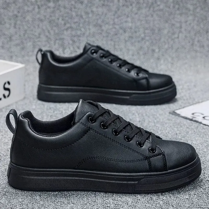 Men's Vulcanized Shoes Casual Low Top Flat Sneakers White Shoes Zapatillas Hombre Chaussure Homme Drop Shipping Leather Black — image 11