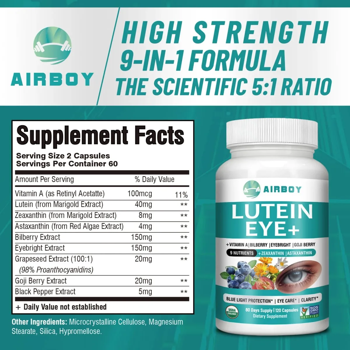 Lutein Eyes - Bilberry Extract and Zeaxanthin - Support Eye Strain and Vision Health Macular Health — image 2