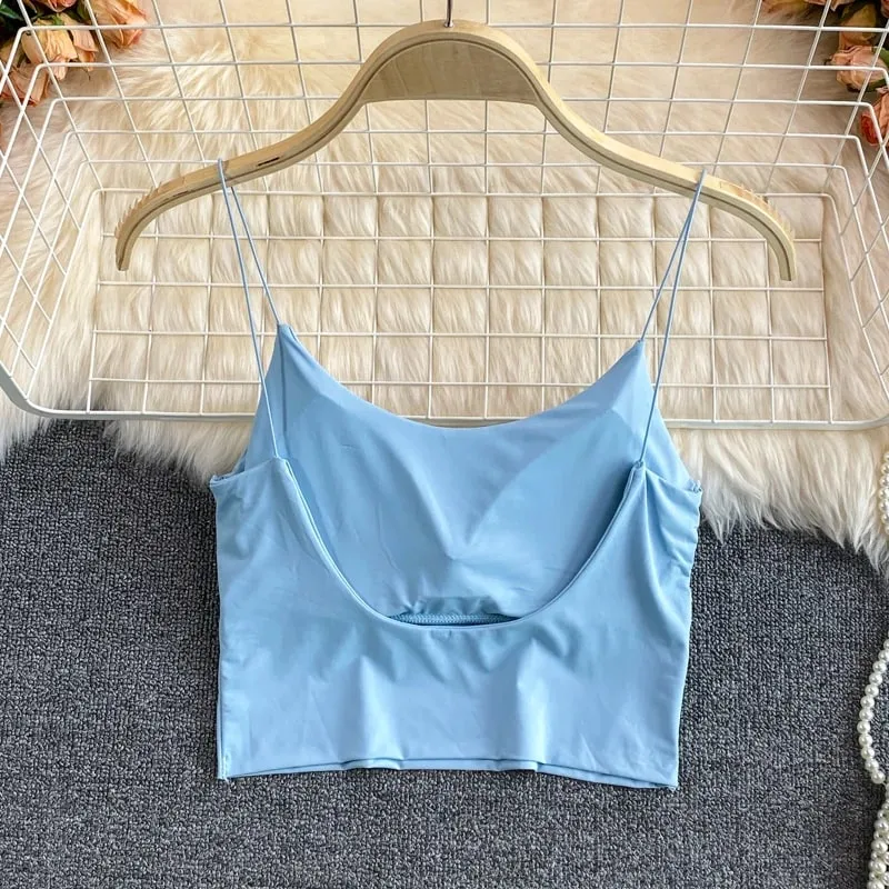 Women Crop Tops Sexy Solid Color Camisole Ice Silk Tube Top Seamless Sports Tank Top Wireless Underwear Padded Bra Bralette Vest — image 7