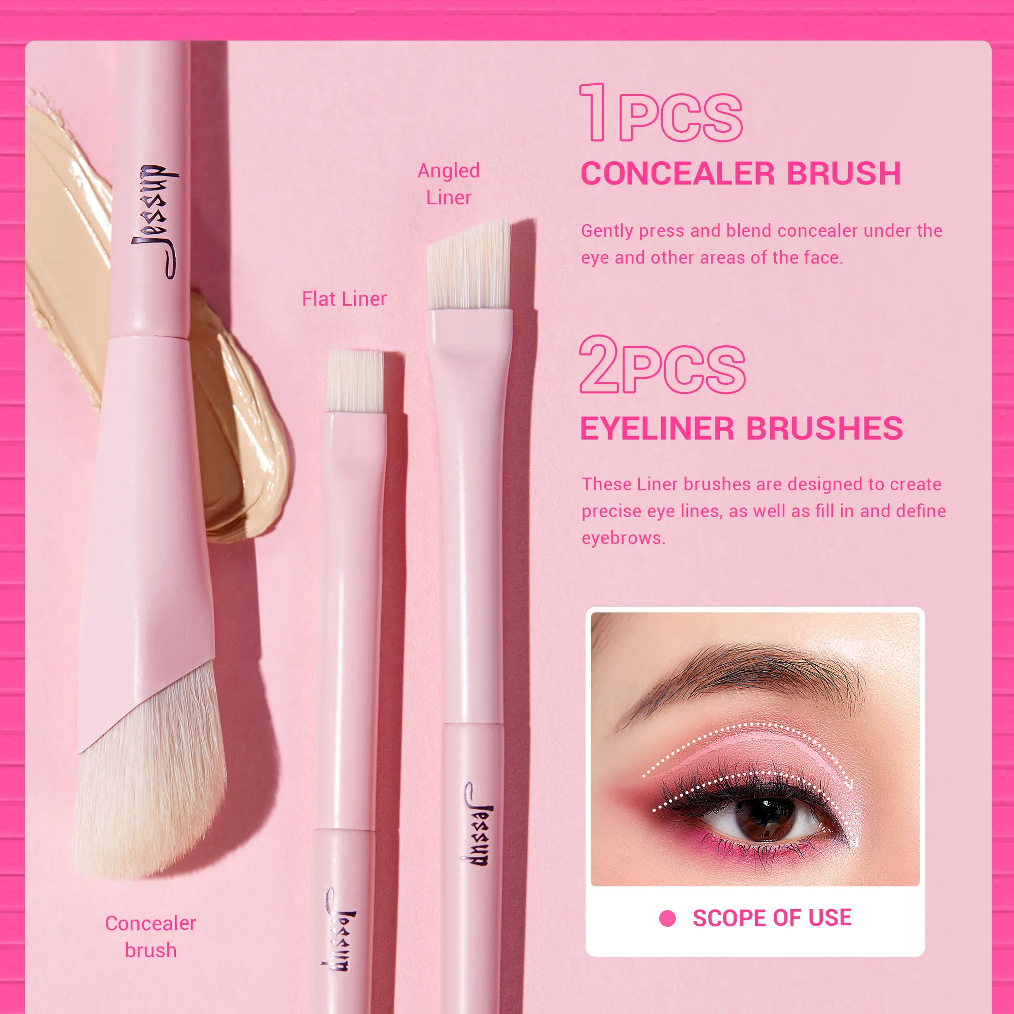 Jessup Eyeshadow Brush Set Pink Eye Makeup Brushes Concealer Brush Premium Vegan Eyeshadow liner Blending Brush for Makeup T496