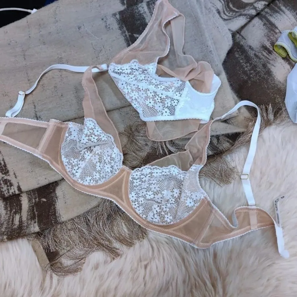 Mesh Lace Flower Bra Set Lingerie Brassiere Push Up Bra Women Thin Underwear Lace Floral Underpants Romantic Evenings