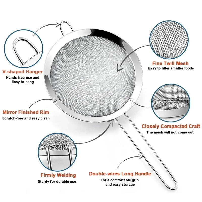 1/3/4Pcs/Set Stainless Steel Wire Fine Mesh Oil Strainer Flour Colander Sieve Sifter Pastry Baking Tools Kitchen Accessories — image 7