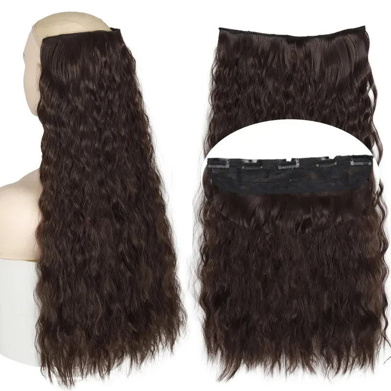 Synthetic One Piece 5clips Long Curly Clips in Hair Extension Hair Water Wave Blonde Black 24" For Women Hairpieces — image 12