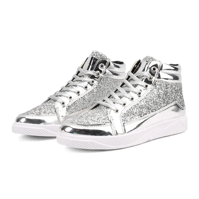 Man's Casual Shoes High-tops Silver Glitter Bling Platform Sneakers Men Non Slip Skateboard Shoes Zapatillas Hombre — image 9