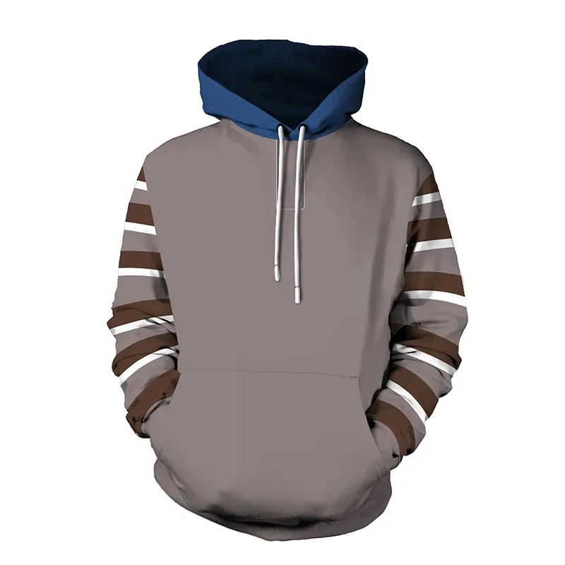 2024 Fesyen Bercetak Corak Berjalur Pullover Lelaki Kasual Bersaiz Besar Hoodie Longgar Street Design Harajuku Baju Sweat Lelaki