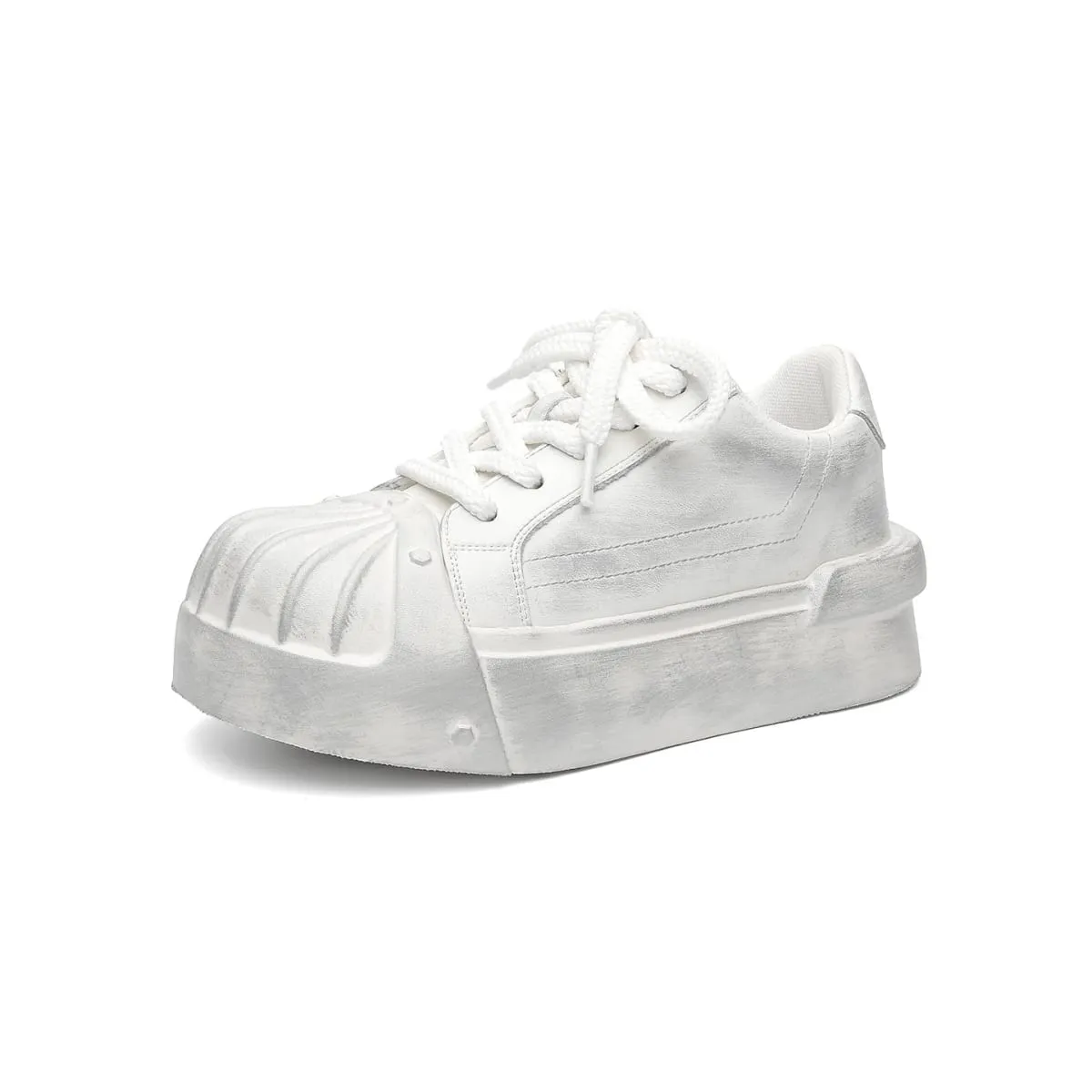 Wanita Lelaki Sneakers Low-top Shell-head PU Kulit Tapak tebal Mentinggikan Uniseks Riadah Bergaya Kasut Retro Lelaki Jurulatih Chunky — image 10