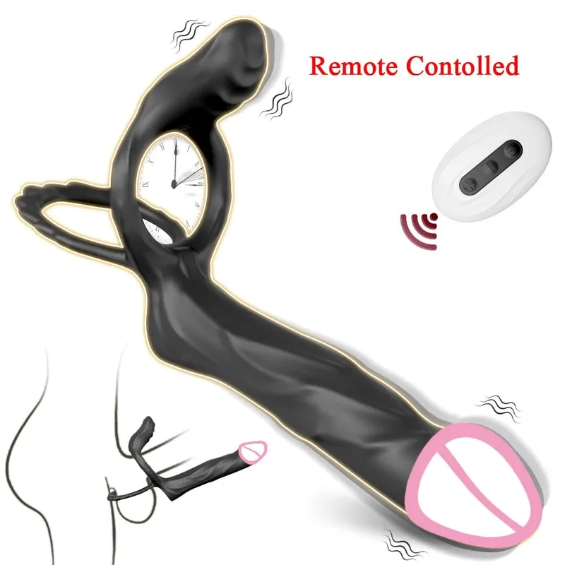 Remote Controlled Double Penetration Vibrator for Couple Anal Plug Vibrator with Penis Cock Ring Adult Sex Toys for Men Women — image 9
