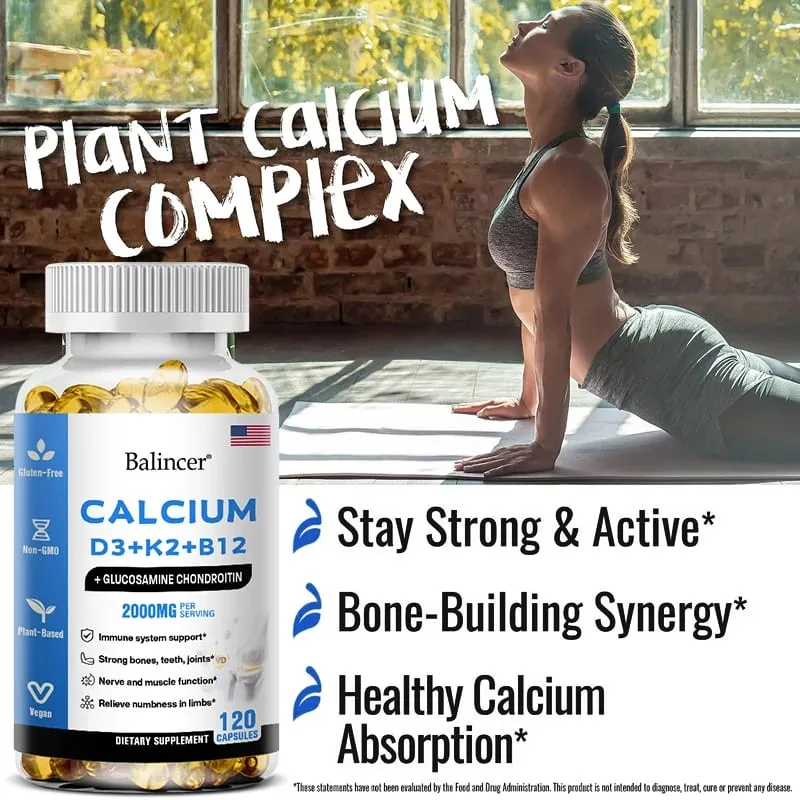 Calcium Supplement with Vitamins D3+K2+B12 Supports Nerve and Muscle Function Heart Health and Immunity — image 3