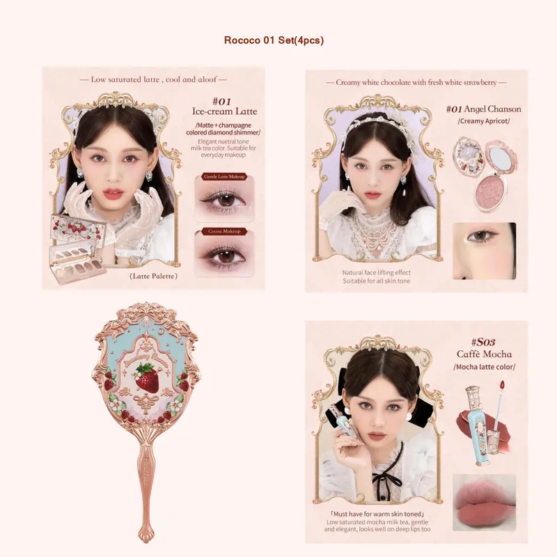 Flower Knows Full Makeup Set Strawberry Rococo Glitter Matte Lipgloss Blush Power Velvet Lipstick Kit Perfume Sets