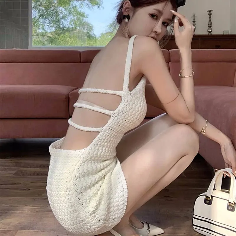 Backless Dresses Women Knitted Korean Style Hotsweet Chic Sheath Mini Dress — image 1