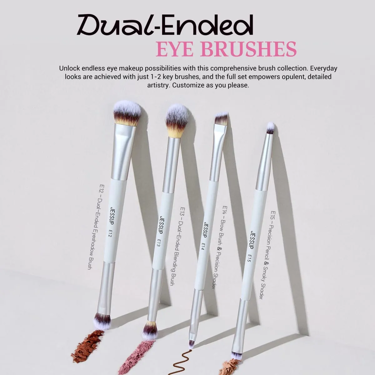 Berus Mekap Jessup Set 3/7pcs Dwi Berakhir Sintetik Pemerah Pipi Serlahan Campuran Berus Kening dengan Beg Tenang Kelabu T520