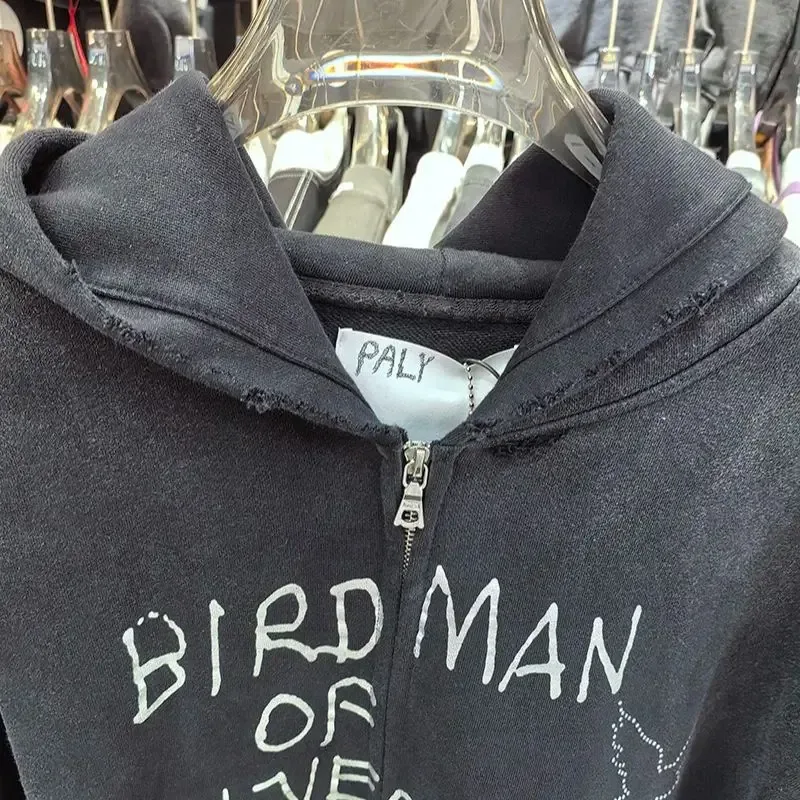 Nieuwe Oversize PALY Hoodies Heren Vrouw Gewassen Zwart Beschadigd Beste kwaliteit Casual Vintage Vest Zip Sweatshirts