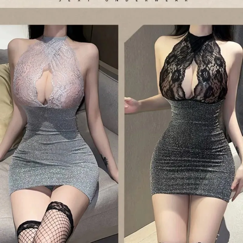 Hot Dress Lace lace hanging neck revealing breast deep V-wrap hip skirt Elegant evening dress woman Woman clothing Youth dresses — image 4