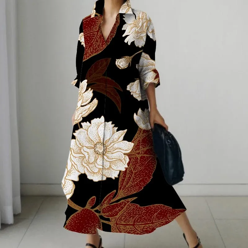 Casual Long Oversized Loose Long Sleeve Shirt Dresses Women's Elegant Repeatable V Neck Holiday Dresses 2023 Autumn — image 10