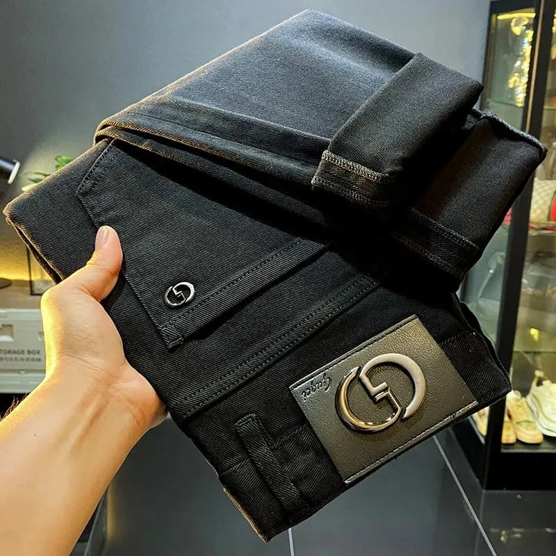 Men's Black Jeans Slim-Fitting Small Straight 2024 New Fall Men's Clothing High-End Denim Casual Long Skinny Pants — image 3