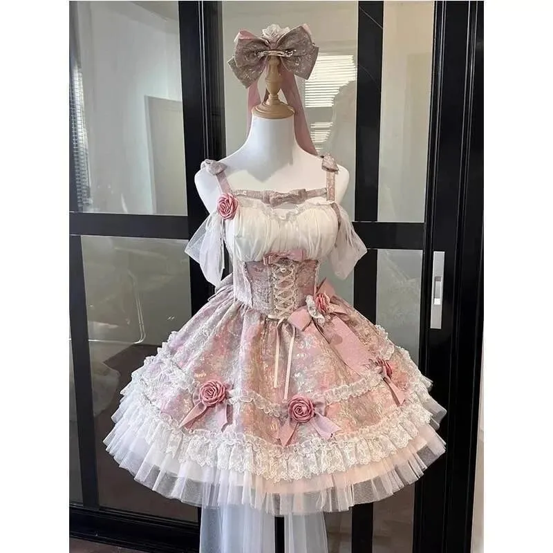 French Style Sweet Halter Dresses for Women Evening Retro Princess Vestidos Mujer Summer Lolita Kawaii Elegant Party Dress — image 5