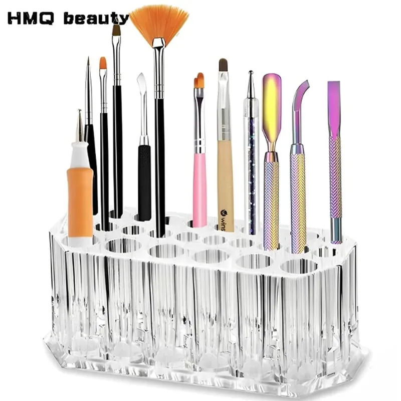 26 Holes Acrylic Makeup Brushes Holder Desktop Lipstick Organizer Eyeliner Cosmetics Pen Storage Rack Transparent Showing Shelf — image 1
