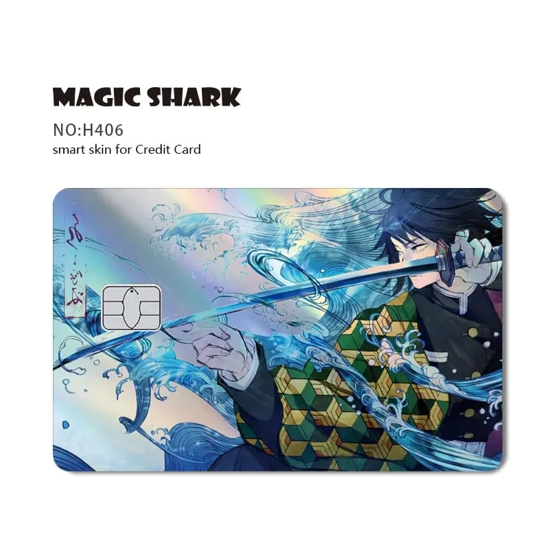 Magic Shark Demon Slayers Anime Cool Shinny Holographic Laser Skin Cover Sticker Film for Debit Credit Card