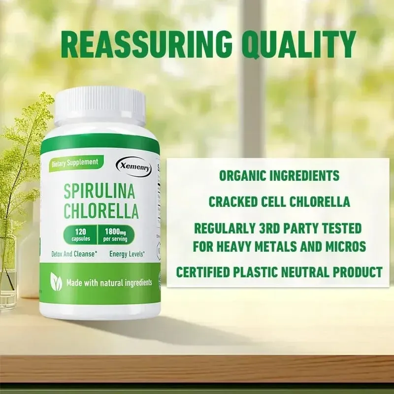 Spirulina Chlorella Kapsler - Understøtter hjerte-kar- og immunsystemets sundhed Kraftig antioxidant — image 5
