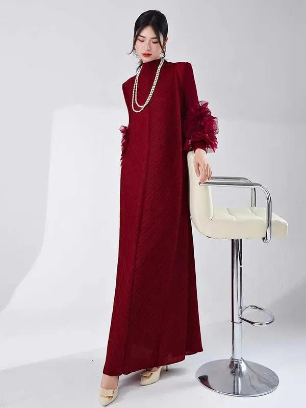 Long Pleated Dress With Ruffles Sleeves Loose Solid Color Stitching Female Party Clothing Summer New Clothes 2DA5900 — image 7