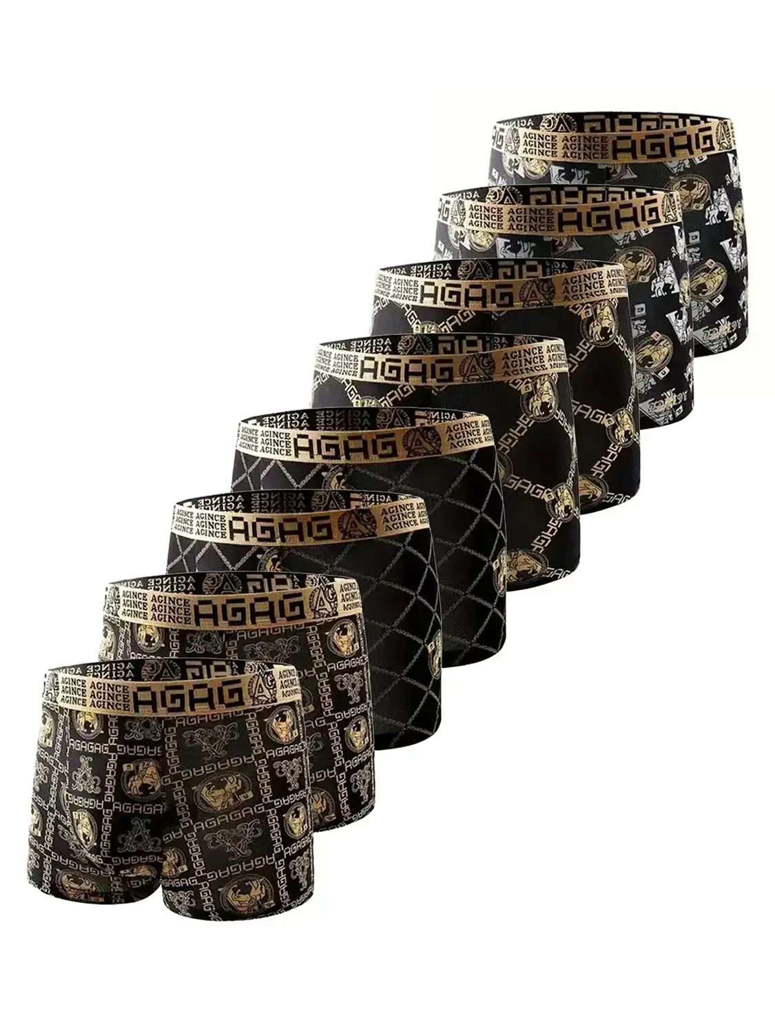 8 pcs of men's luxury chain knight printed elastic flat angle underwear - comfortable, breathable and quick drying underwear set — image 9