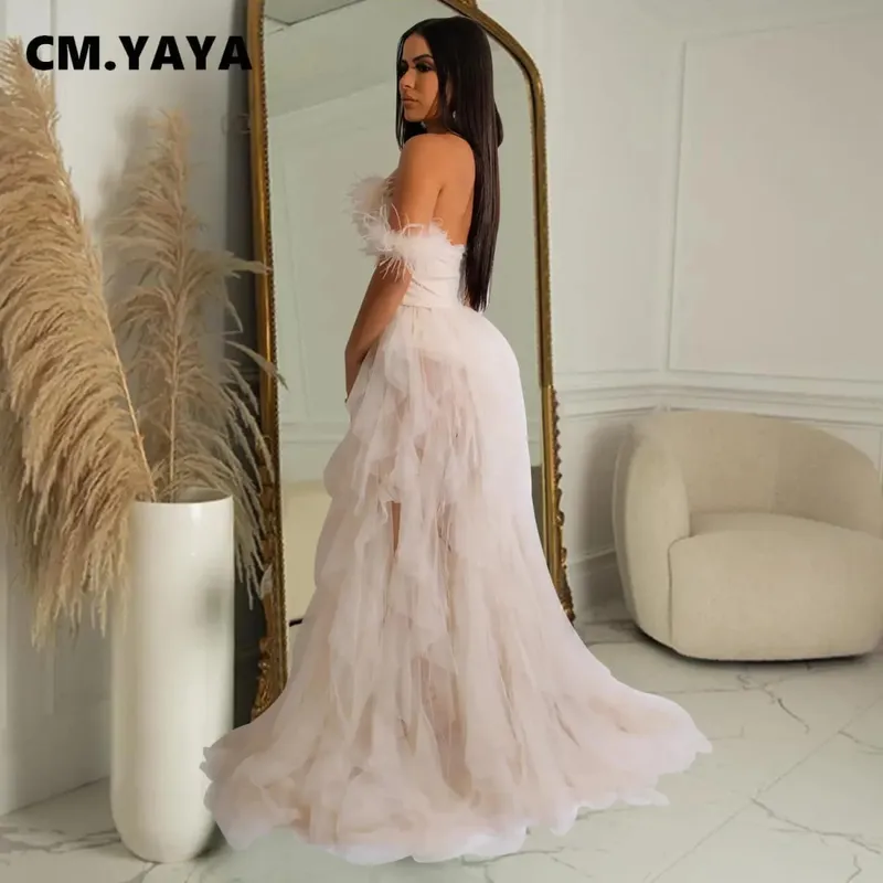 CM.YAYA Women Tierred Mesh See Though Off Shoulder Sweetheart Collar Maxi Long Floor Length Dress Evening Sexy Party Dresses — image 3