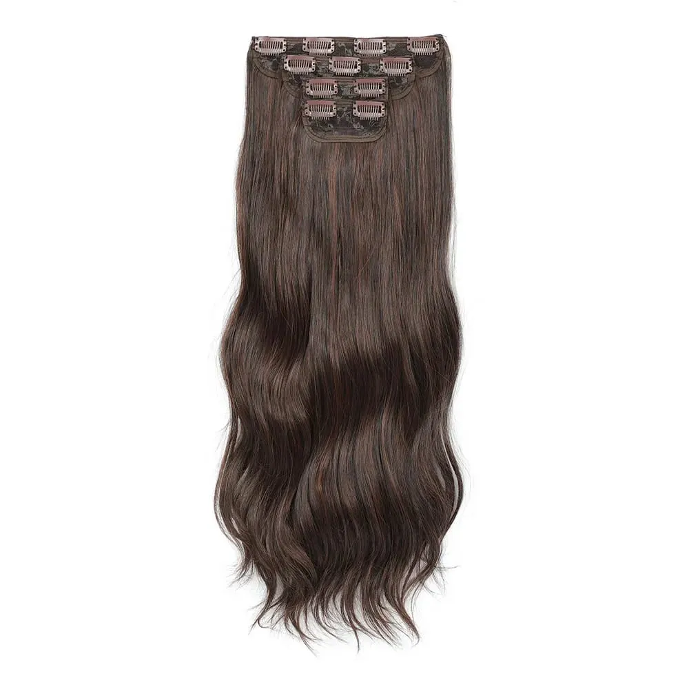 4 pçs/set 11 clipes 22 polegadas 220g ondas de praia clipe em extensões de cabelo loira arenosa champanhe resistente ao calor sintético peruca — image 12