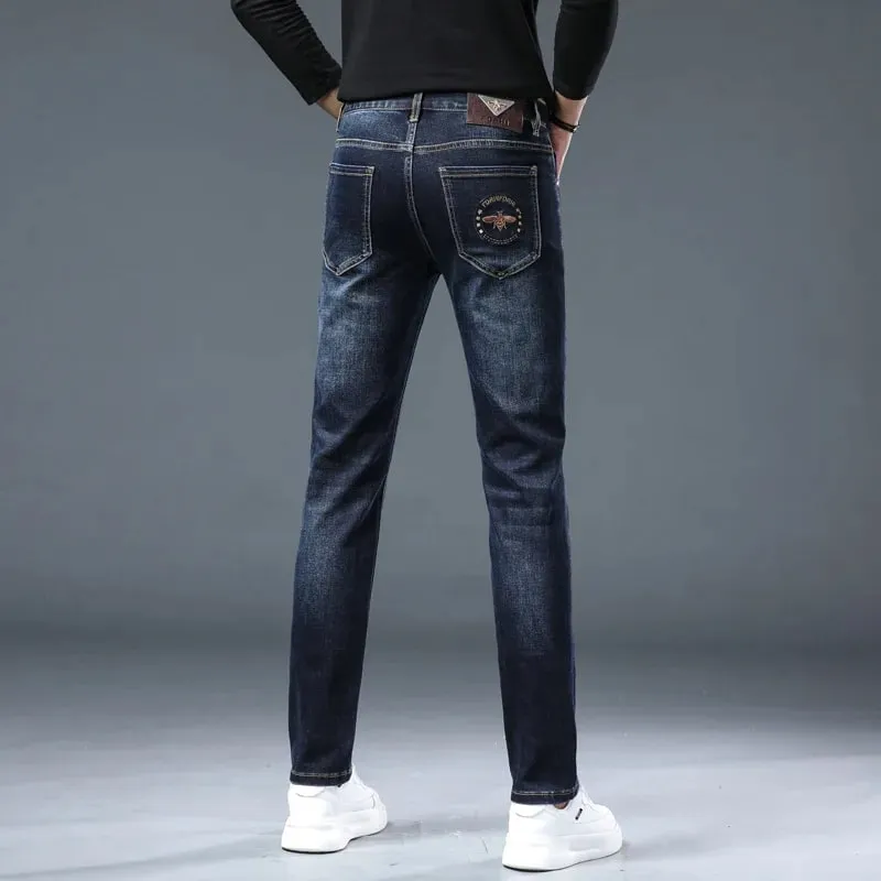 Men's Jeans Autumn Spring High-End Trendy Slim Fit Skinny Pants All-Matching Washed 2025 New Men's Denim Trousers