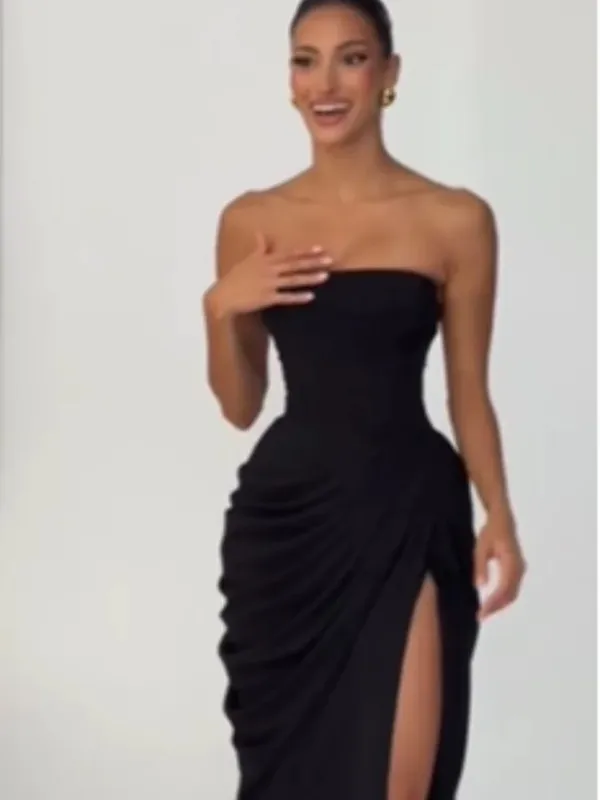 섹시한 솔리드 Pleated 홀터 드레스 여성 패션 민소매 Backless 허리 cinching 분할 맥시 드레스 2026 여름 레이디 파티 가운 — image 9