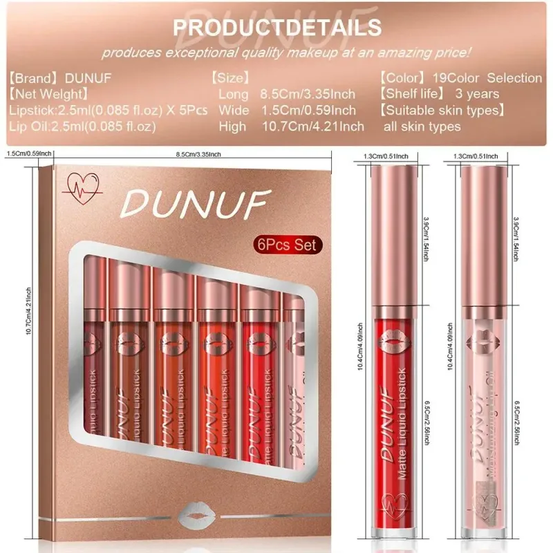 6 PCS Velvet Matte Liquid Lipstick Set Waterproof Long Lasting Nude Rose Red Lip Oil For Moisture And Shine — image 7