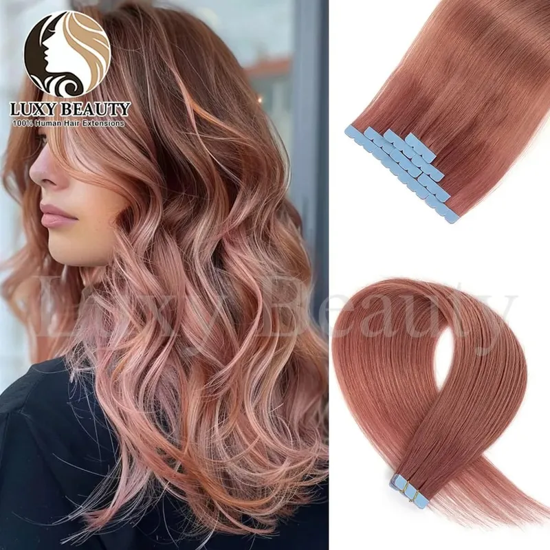 Colored Blue Mini Tape in Human Hair Extensions Invisible Seamless Tape in Hair 10pcs Pink Red Green Purple Blue Mini Tape Hair — image 14