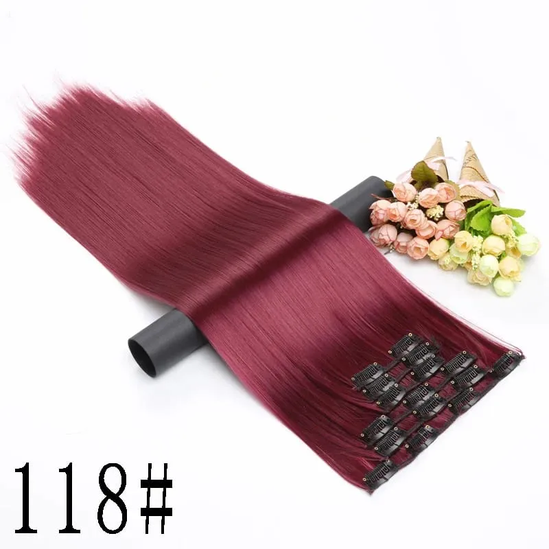 Synthetic 16 Clips In Hair Extension Long Straight Hair Fake False Hairpiece Clip In Hair Extension — image 21