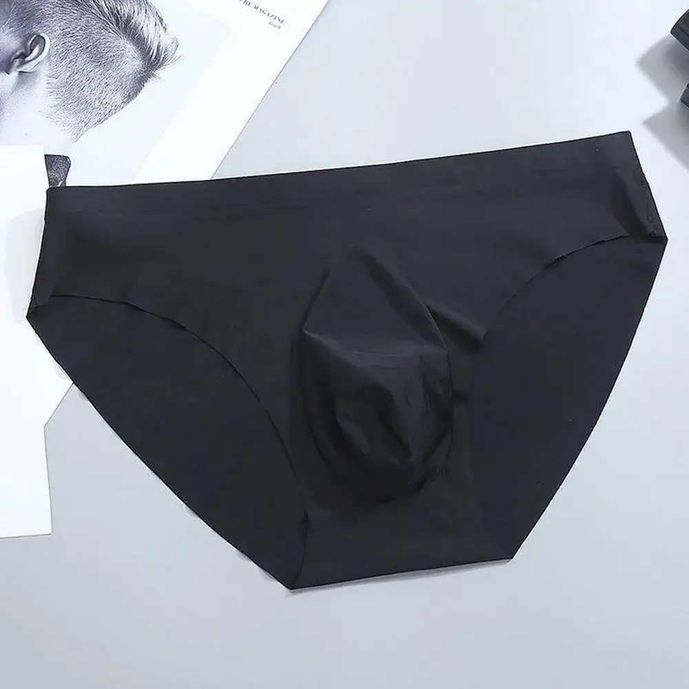 Sexy Men's Panties Ice Silk Briefs Breathable Semi-Transparent Brief Seamless Summer Solid Color Underwear Man Bulge Pouch Brief — image 3