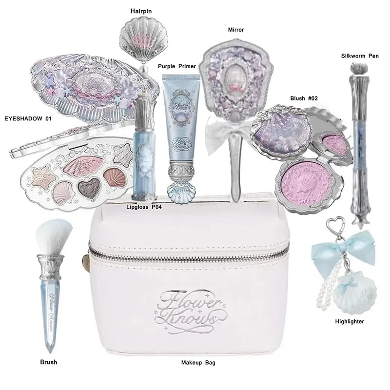 Flowerknow Shell's Jewel Collection Makeup Sets Eye Shadow Lip Gloss Blusher All In One Baking Powder Glitter Highlighter Kit