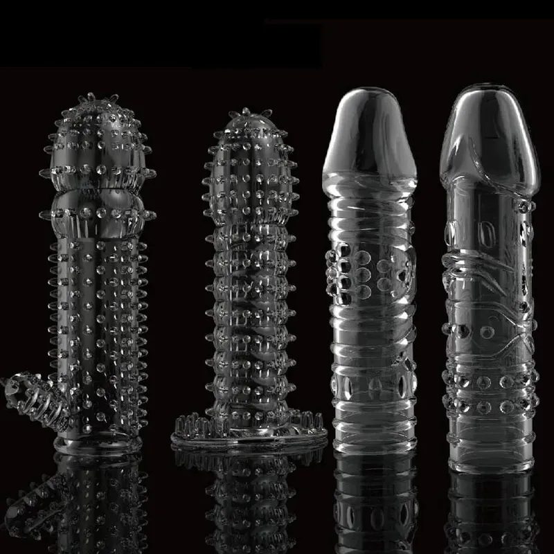 4pcs Delay Penis Sleeve Extension Reusable Condom Male Enlargement Dotted Clit Massage Cock Ring Thorn Vibrating Cover Sex Toys — image 9