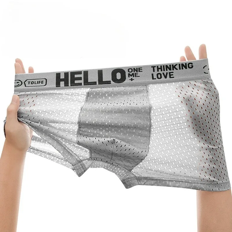 6 bitar av mesh Ice Silk boxningsshorts för herrunderkläder Andas sexig slim fit och sömlösa platta hörnbyxor stor storlek
