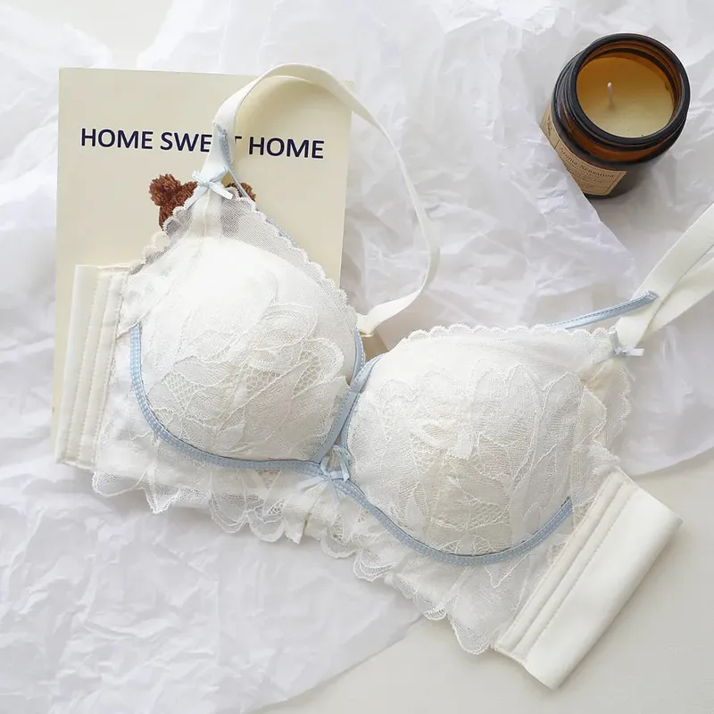 Ensemble de Lingerie en dentelle complète, bonnet fin, 32-38 AB, soutien-gorge français sans fil, Anti-affaissement, Push Up, Design pour petit buste, dames sensuelles — image 12