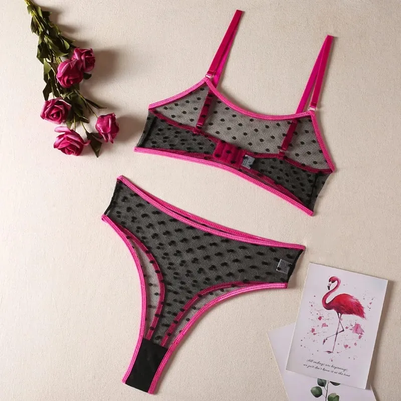 2026 Lingerie Set Polka Dot Sexy Women Underwear See Through Bra and Panty Set Intimate fluorescent Green 2 Piece Sexy Outfits