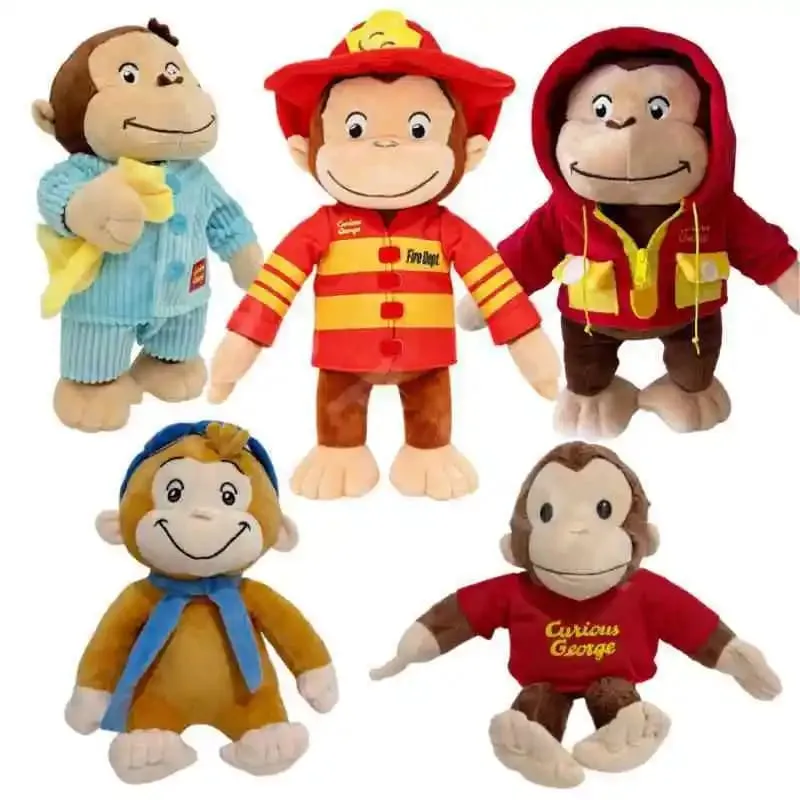 New Anime Fire Dept Firefighter Curious George Plush Cute Baby Curious George Monkey Plush Soft Animals Plushie Pillow Doll Toy
