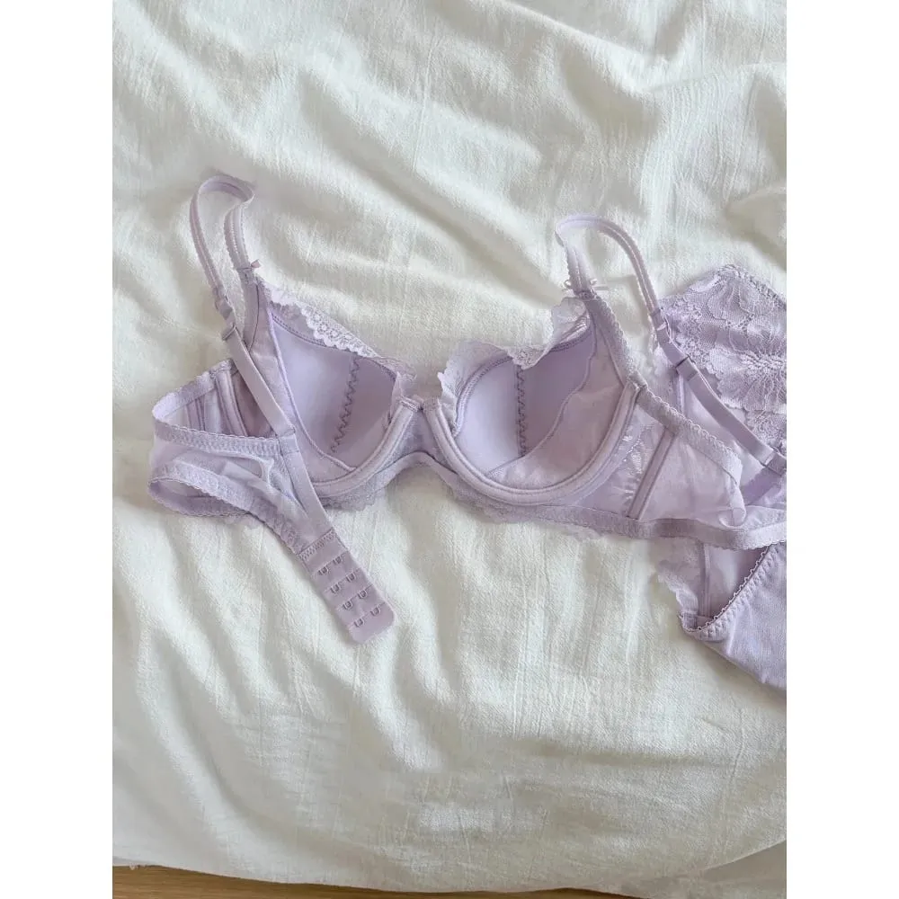 Reggiseno di pizzo francese viola ricamato con ferretto morbido minimizzatore busto grande ascensore anti-abbassamento raccolta supporto lingerie quotidiana set reggiseno 32-38 — image 2