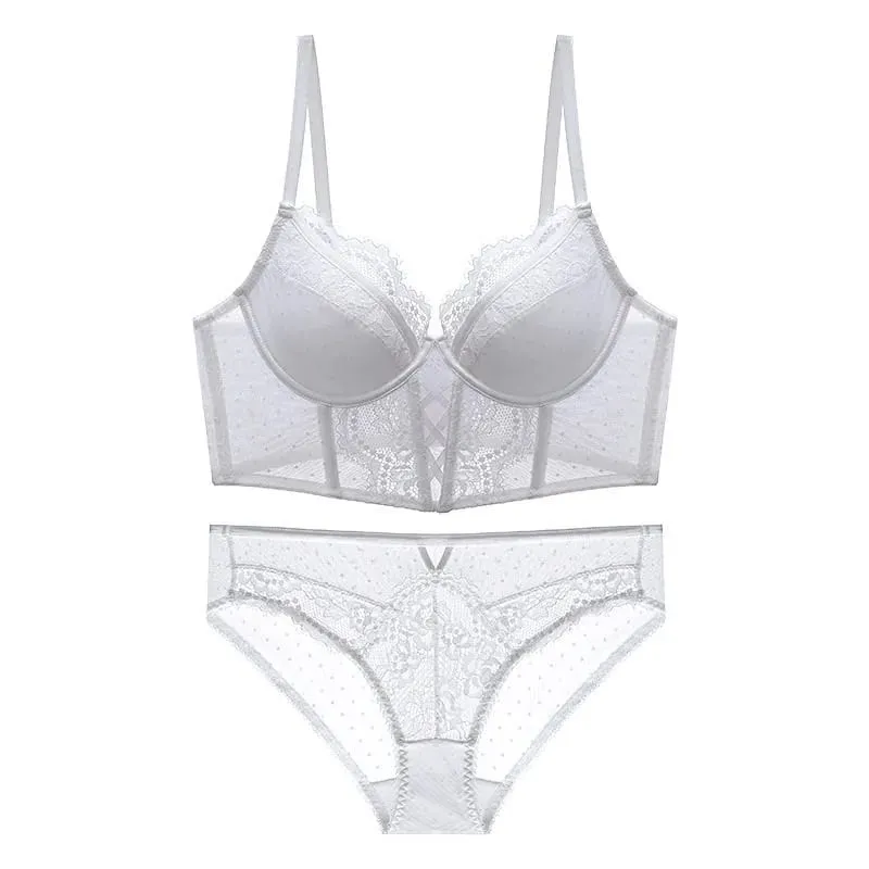 Push Up Spets Underkläder Set för kvinnor Sheer Chemise med mjuk bygel BH Fishbone Teddy Sexig Bröllopsbröllop Smekmånad Outfit S-XL — image 6