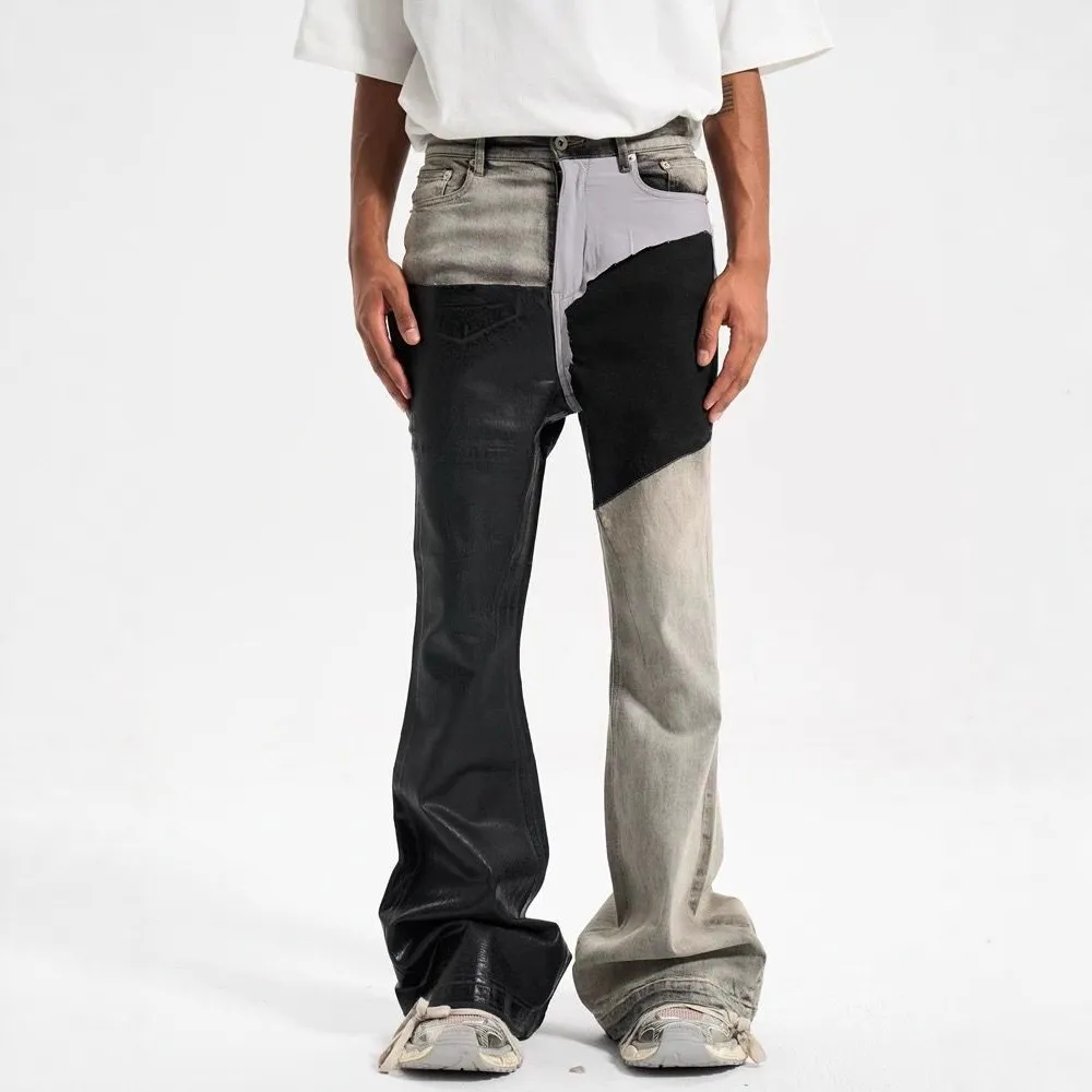 Męskie kontrastowe kolory na co dzień modny prosty podstawowy wąskie spodnie jeansowe Flare cztery pory roku nowe modne męskie spodnie dżinsowe Streetwear