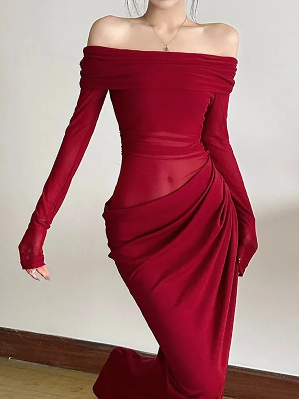 Nibber Vestito Sexy Delle Donne 2025 Primavera Patchwork Maglia Elegante Slash Collo Increspato Fit Chic Festa di Compleanno Festival Vacanza Abiti — image 5