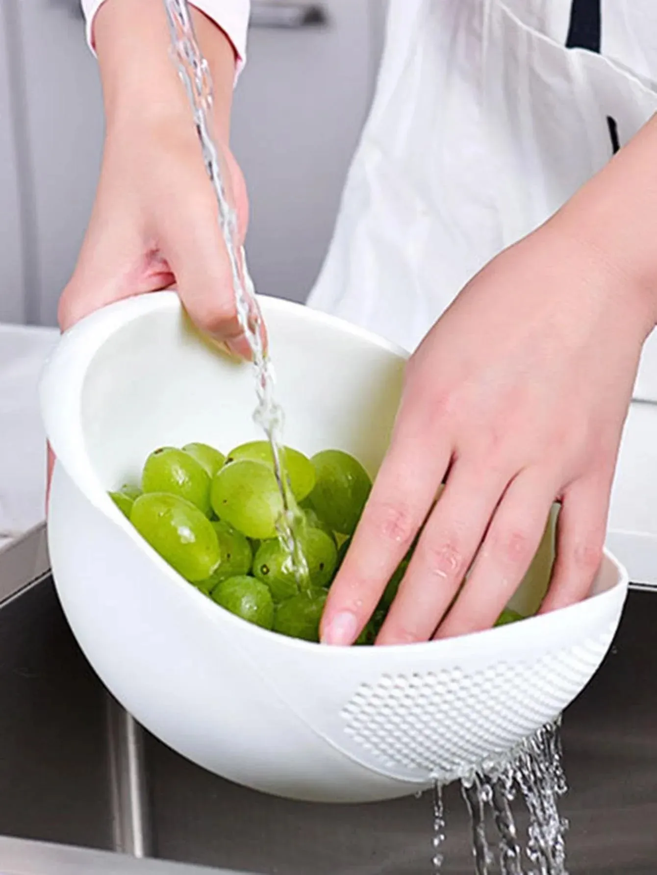 1PC-Silicone Colander Rice Bowl Drain Basket Fruit Bowl Washing Drain Basket with Handle Washing Basket Home Kitchen Organizer — image 4