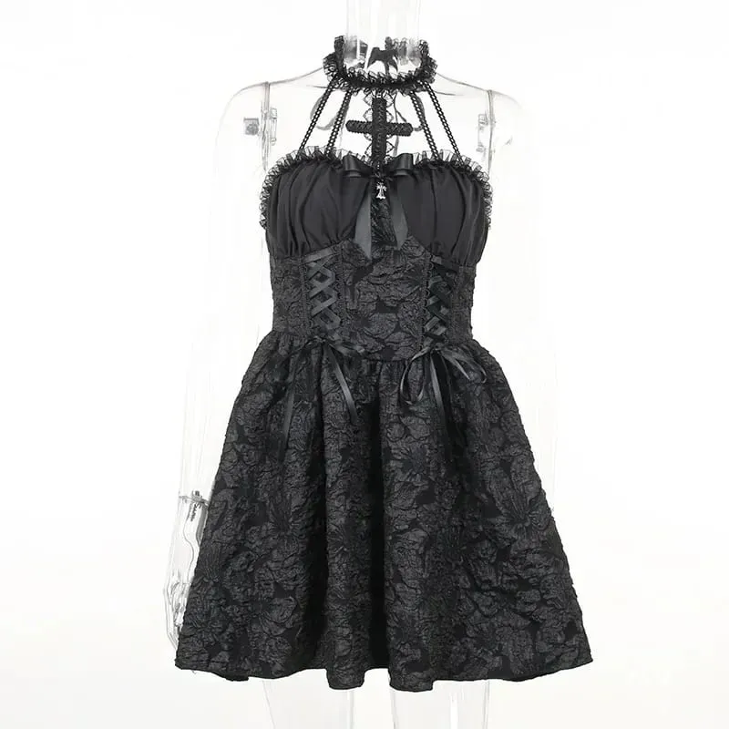 Mall Gothic Emo Jacquard A-line Dresses Goth dress Elegant Grunge Ruched Bandage Partywear Punk Black Women Halloween Club Dress — image 5