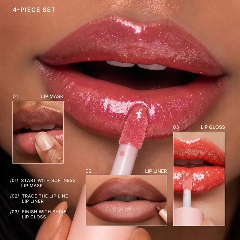 4 Buah/Kit Makeup Vegan Lip Gloss Matte Lipstik Lip Liner Masker Bibir Set Label Pribadi Logo Kustom Grosir — image 3