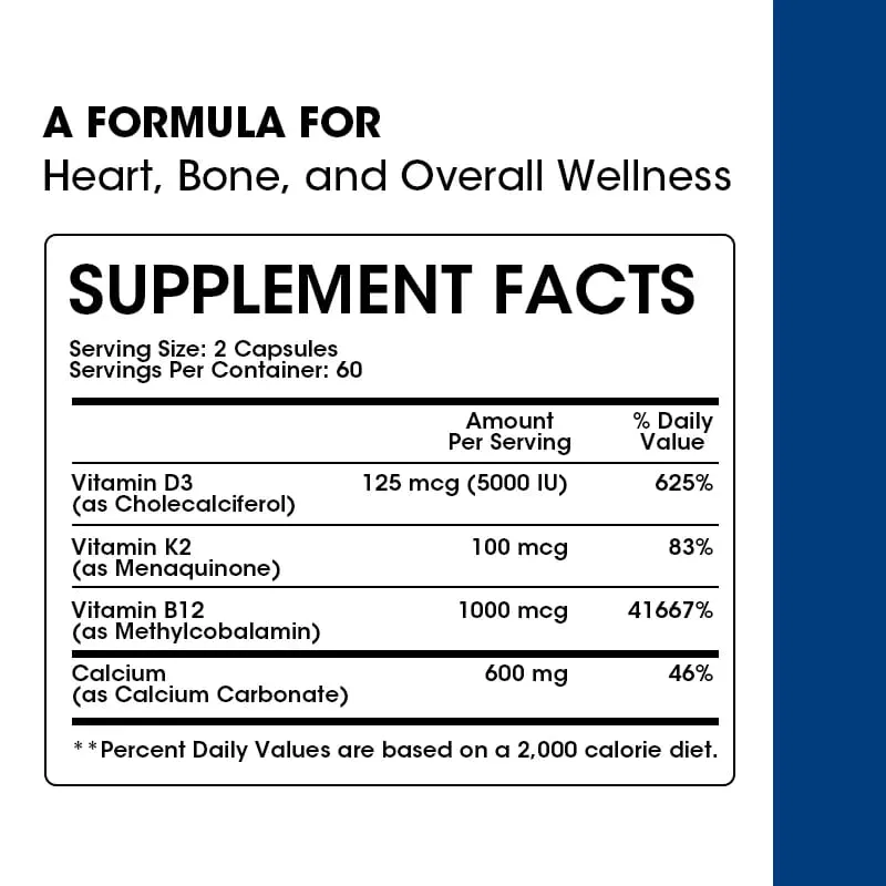 Kexinsh Vitamin D3K2 Capsules Vb12 Calcium Support Calcium Absorption Bone Teeth Heart Brain Health Joints Immune Function — image 6