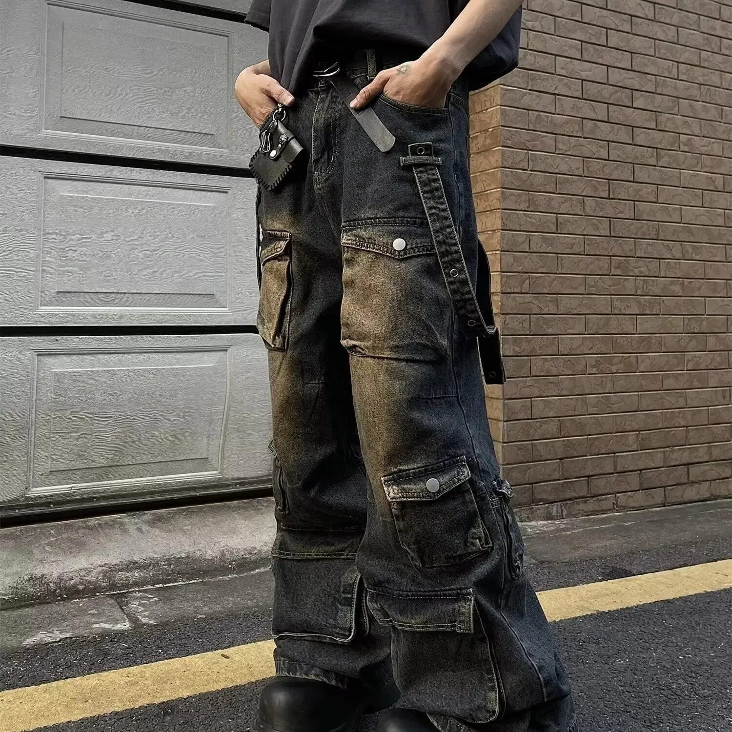 Y2K Multiple Pockets Baggy Cargo Jeans 2024 Vintage Men's and Women's Loose Straight Leg Hip Hop Pants Baggy y2k Jeans