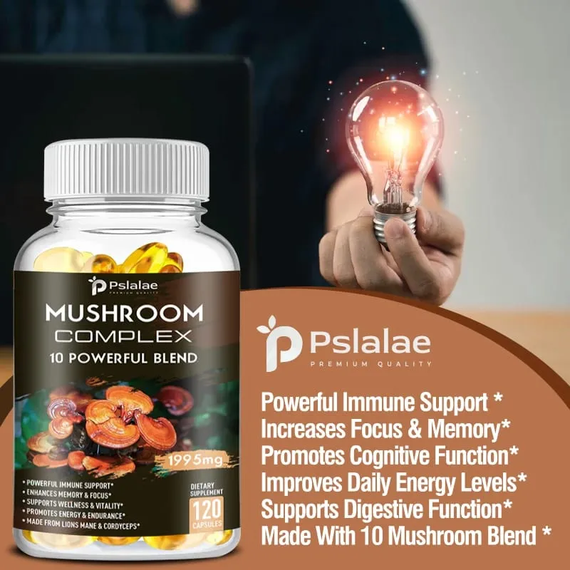 Mushroom Complex Capsules - with Lions Mane Chaga Reishi Cordyceps - Support Immune System Memory Focus and Relieve Stress — image 7